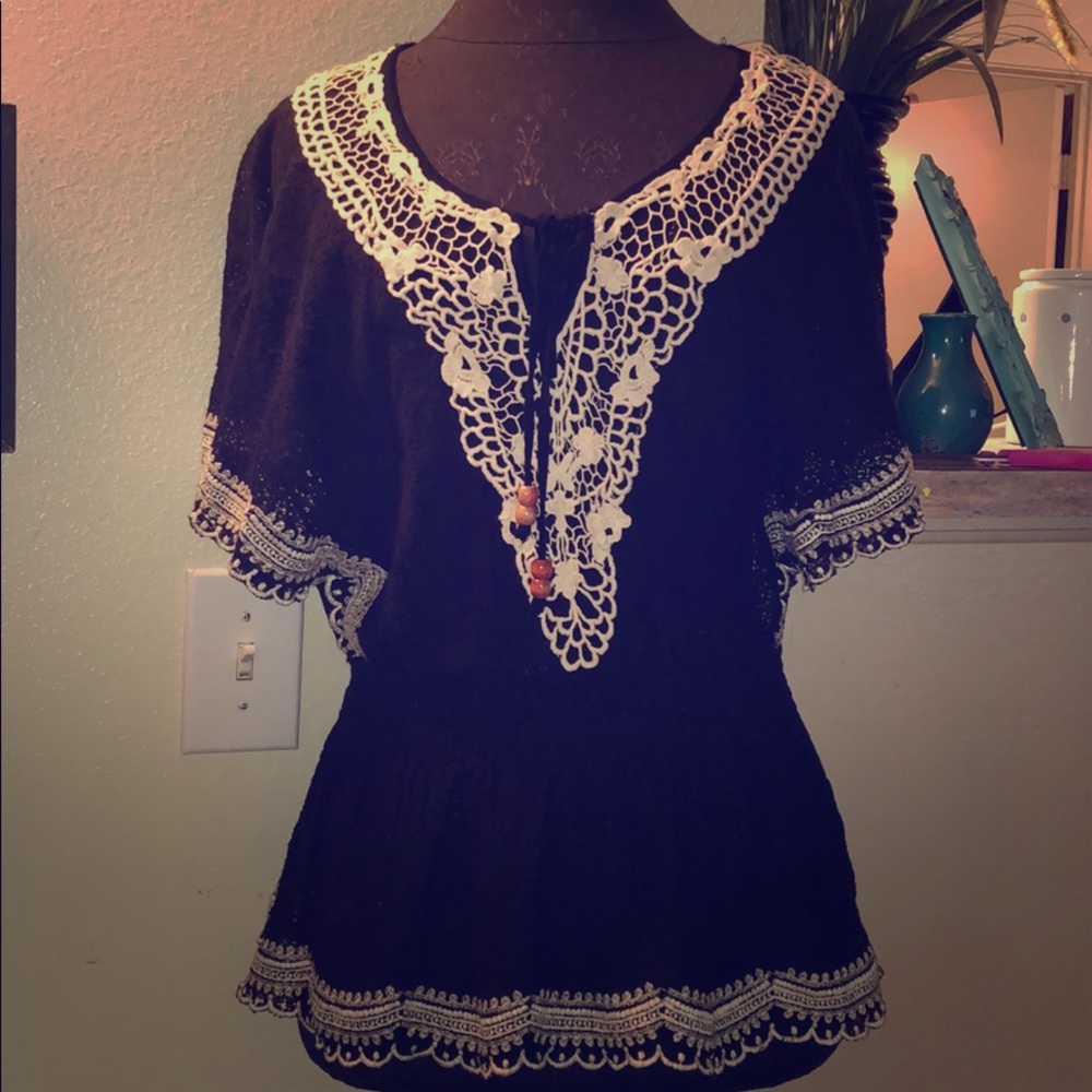 Flyin Tomato Black Lace Tunic Blouse